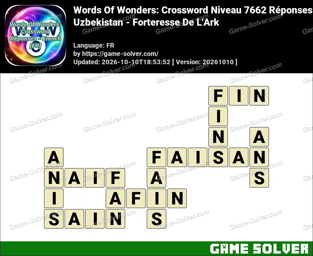 Words Of Wonders: Crossword Niveau 7662 Réponses – Uzbekistan – Forteresse De L’Ark